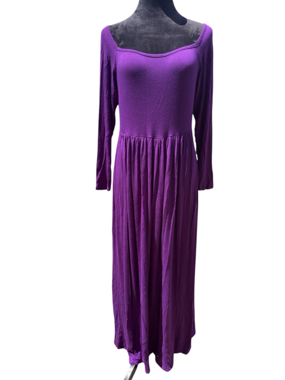 NWT 24seven Comfort Apparel Purple Maxi Dress L Empire Waist Long Sleeve Boho - Picture 3 of 12